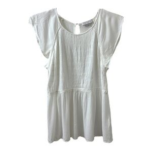 1.State White Short Sleeve Blouse Top Smocked Peplum Women's XS